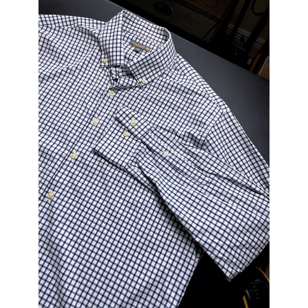 Peter Millar XL Navy Summer Comfort Blue White Gingham Shirt Button Up Mens